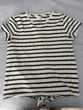 J. Crew Navy & Cream Striped Tee with Back Tie Knot